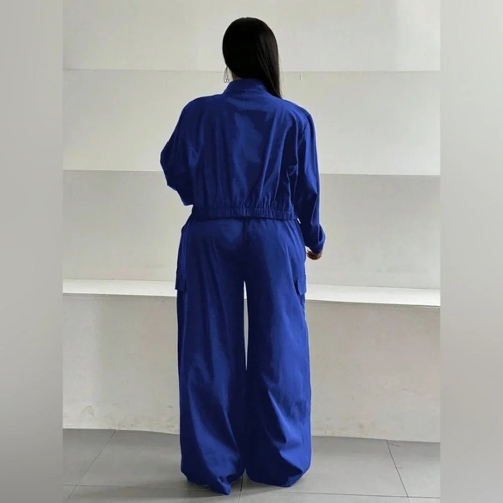 SHEIN Royal Blue Wide Leg Track Pants with Matching Jacket
